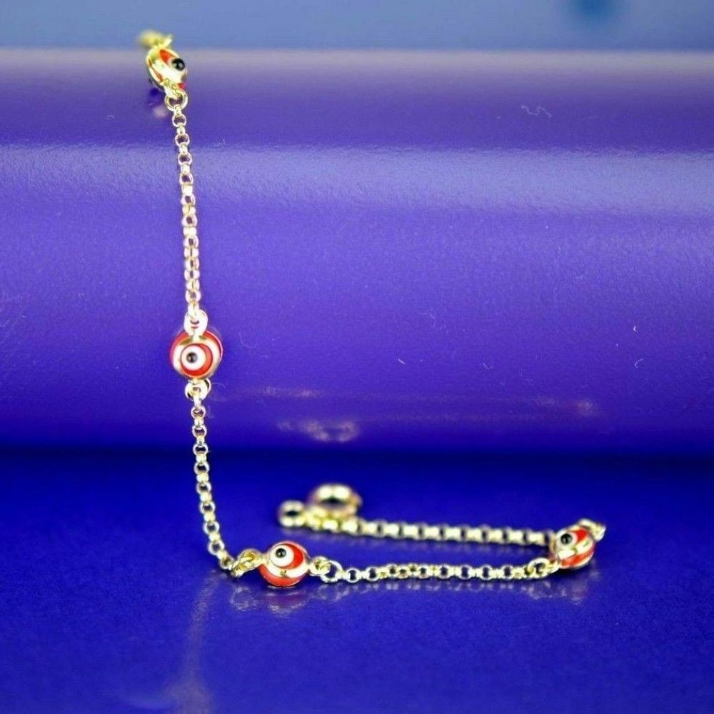 Solid 14k Yellow Gold Evil Eye Bracelet - image 3